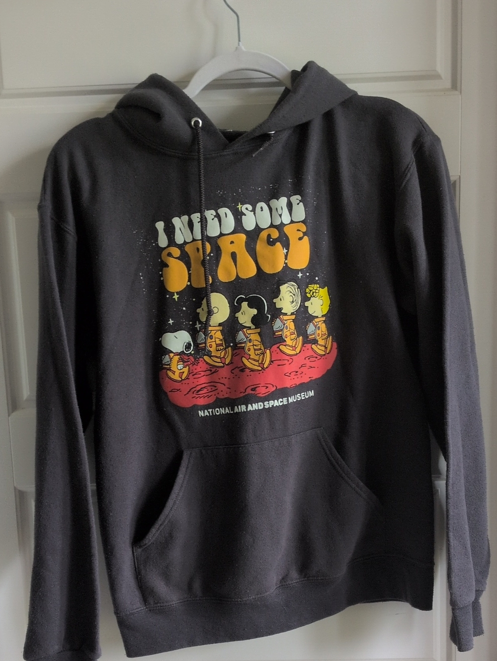 Peanuts I Need Some Space Crewneck Hoodie - Black with Yellow & Red Graphic